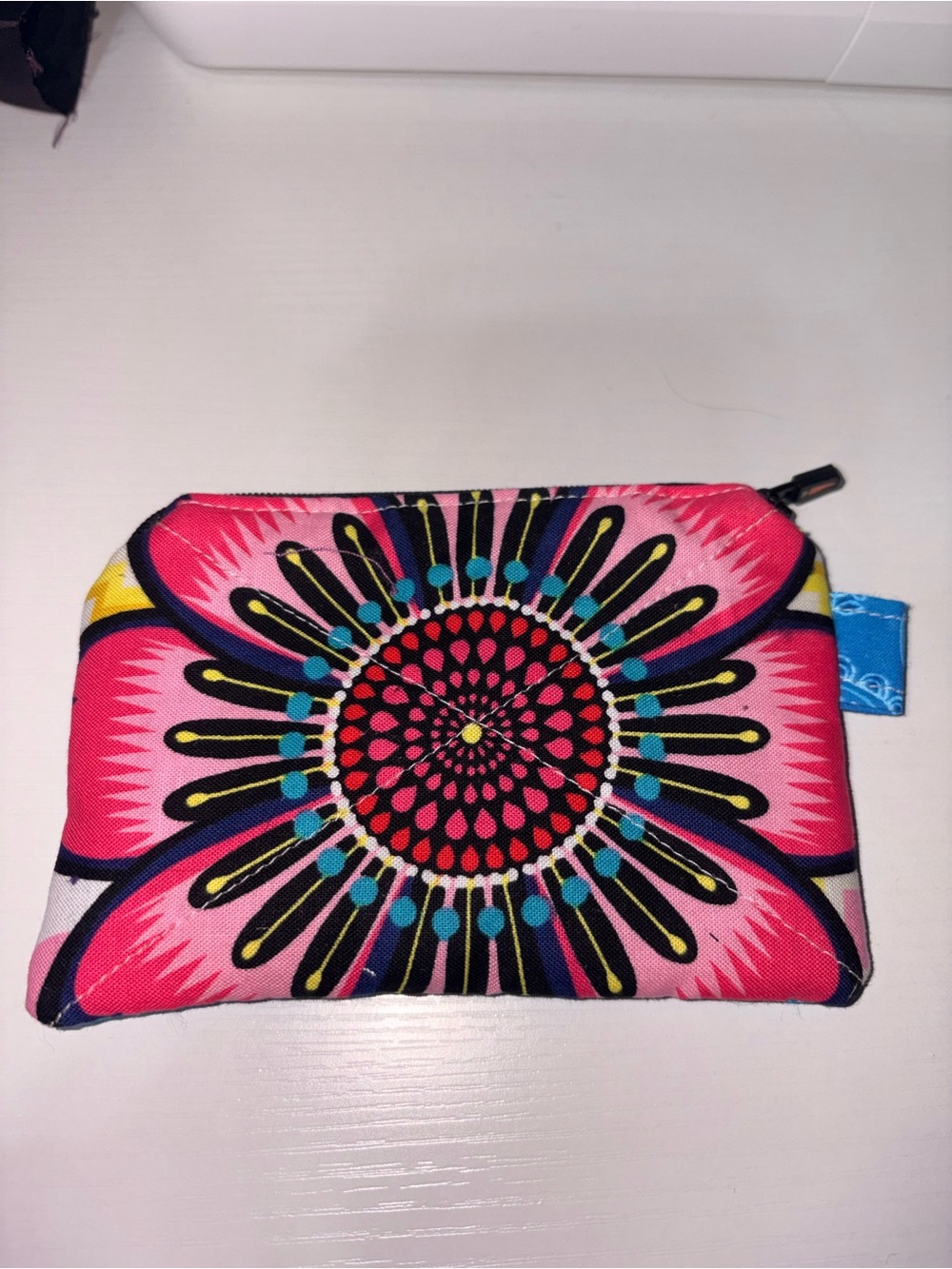 Pink Floral Pattern Zip Pouch Wallet handmade 4x6